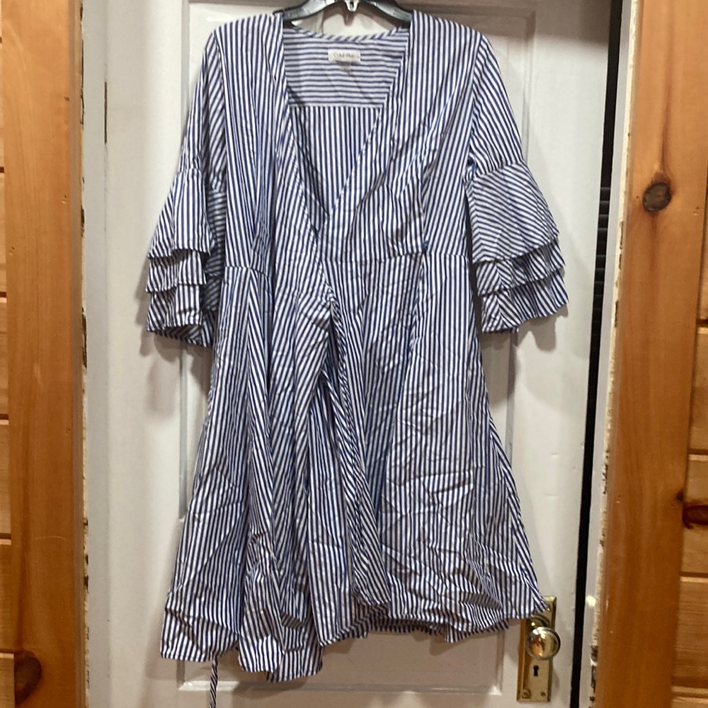 Blue and white striped dress